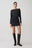 Thao Long Sleeve Gathered Mini Dress Dark Charcoal
