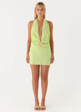 Laurie Beaded Flower Mini Dress Lime