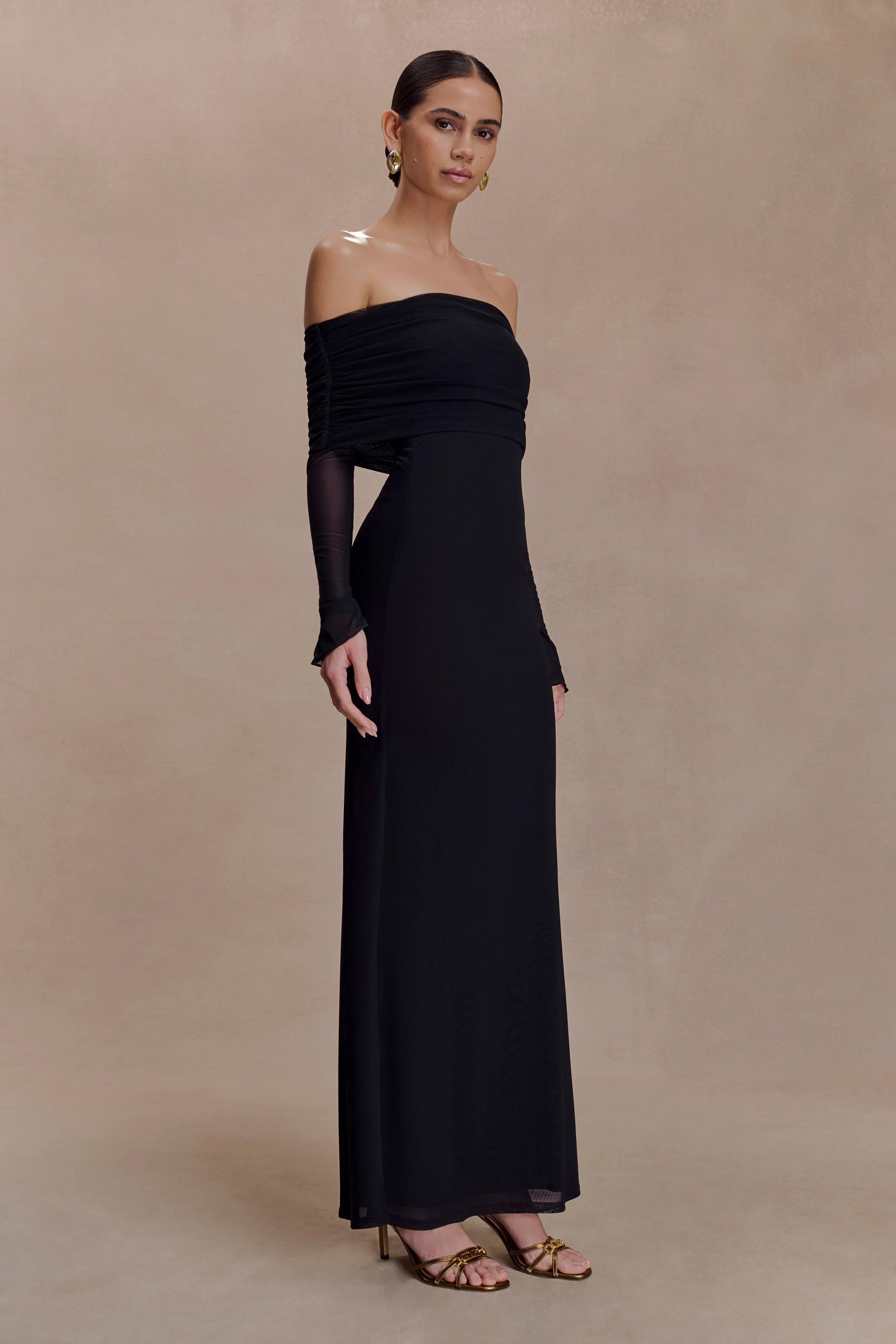Josie Off Shoulder Mesh Maxi Dress Black