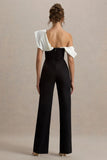 Falling For You Black White Asymmetric Draped Jumpsuit