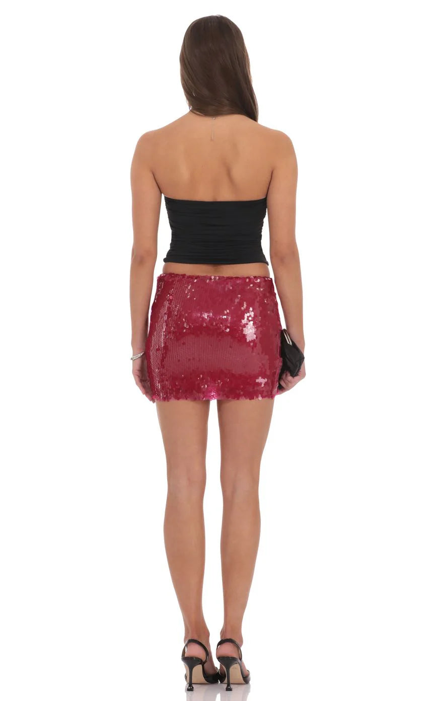 Circle Sequin Skirt in Red