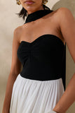Beamora Black White Bandeau Maxi Dress With Cape