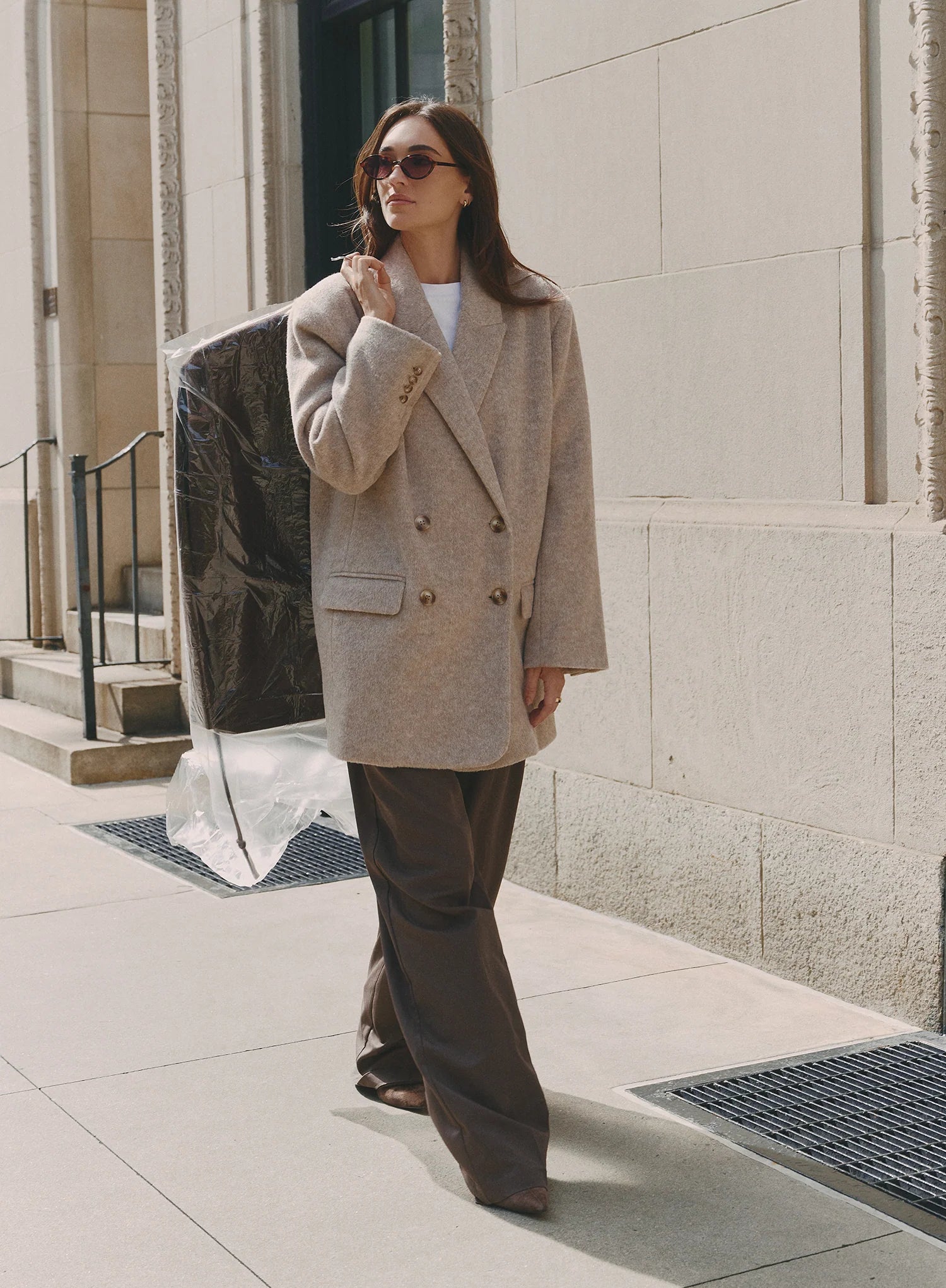 Oatmeal Longline Double Breasted Oversized Blazer
