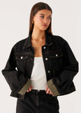 Back Again Oversized Denim Jacket Acid Charcoal