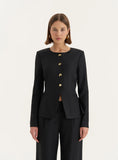Black Tailored Gold Button Front Split Blazer
