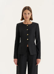 Black Tailored Gold Button Front Split Blazer