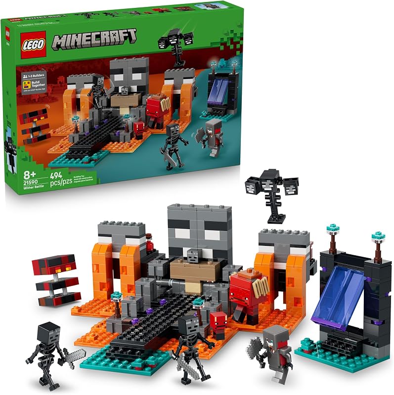 LEGO Minecraft Wither Battle Building Pretend Play Toy for Boys Girls Video Game Playset Toy Figures for Kids Ages 8 W Crimson Warrior Minifigure More Gift Idea for Birthdays 21590