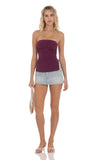 Strapless Double Slit Top in Plum