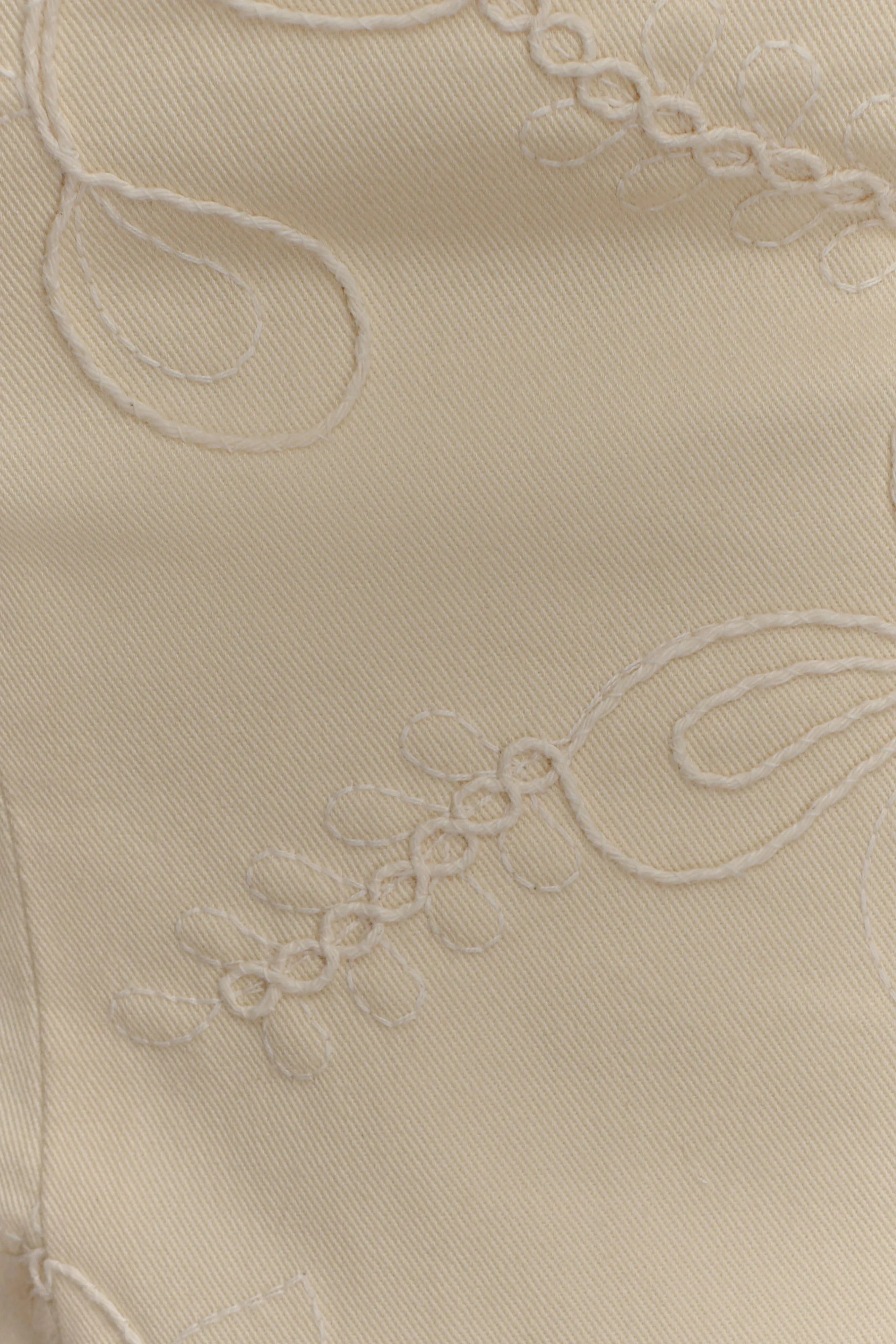 Ebony Embroidered Denim Jeans Cream