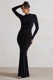Pietra Black High Neck Long Sleeve Knot Maxi Dress