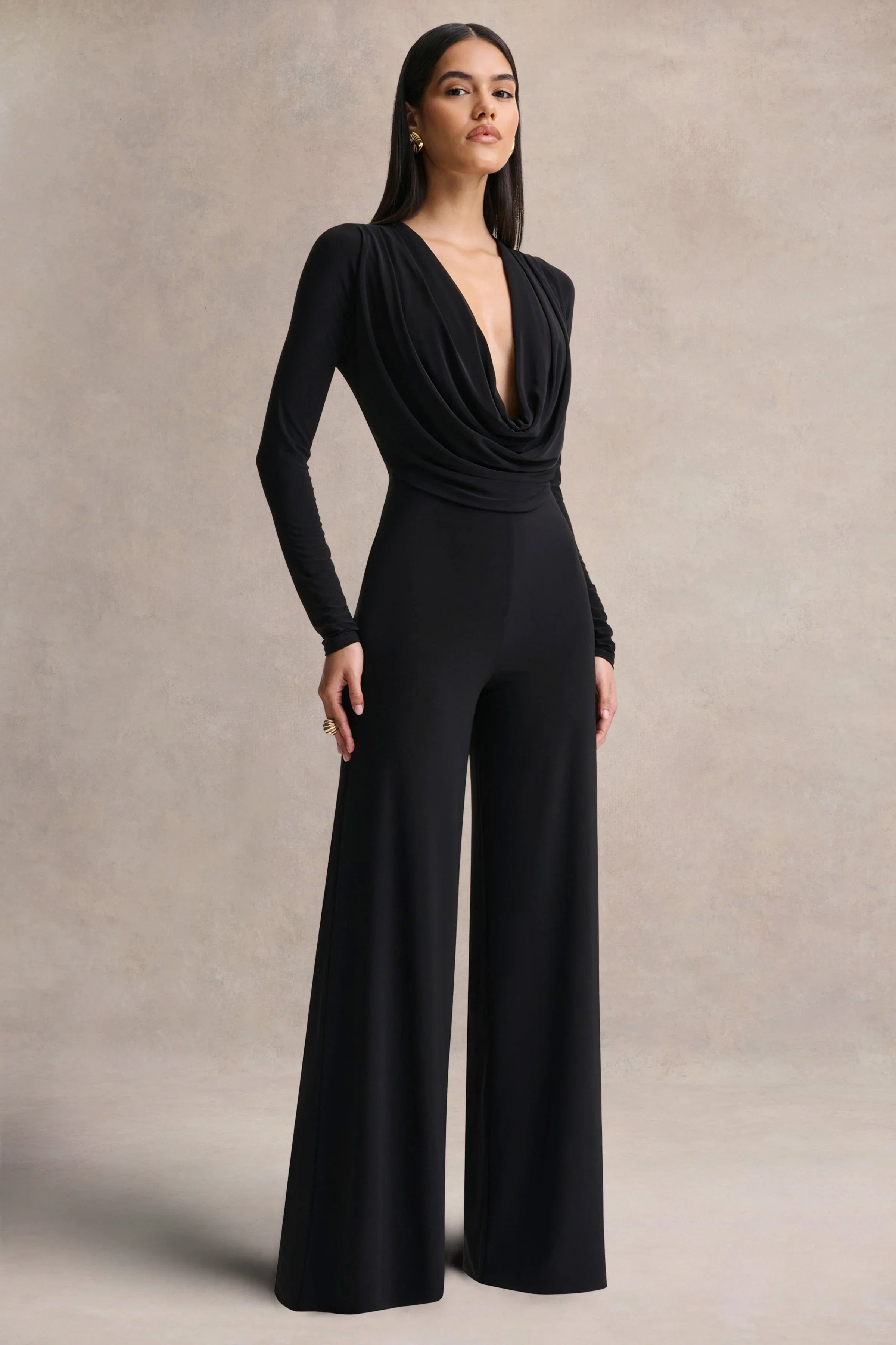 Catriona Black Plunge Neck Jumpsuit