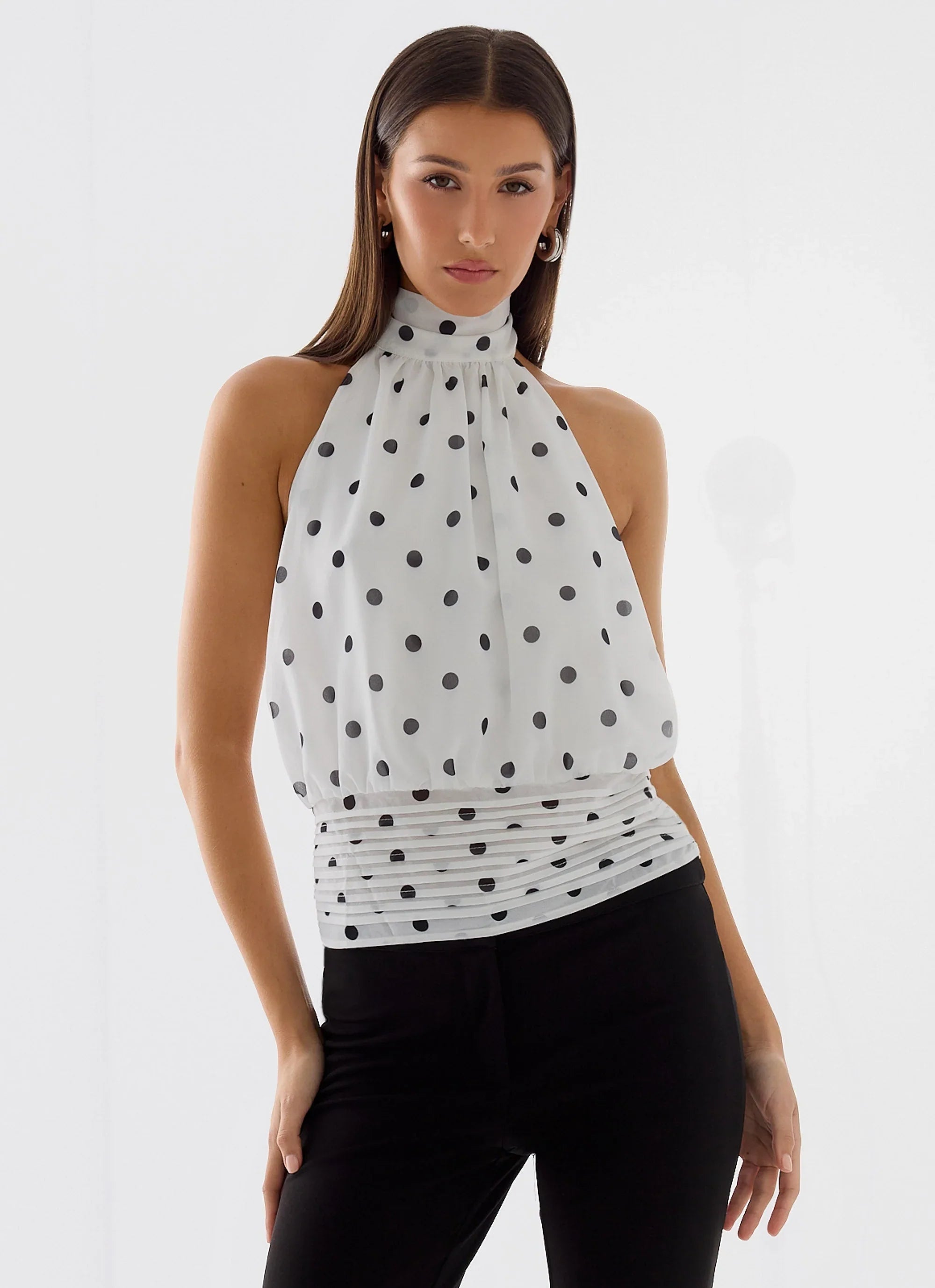 Willow Chiffon Top White Polkadot