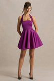 Peggy Mulberry Halter Neck Skater Mini Dress
