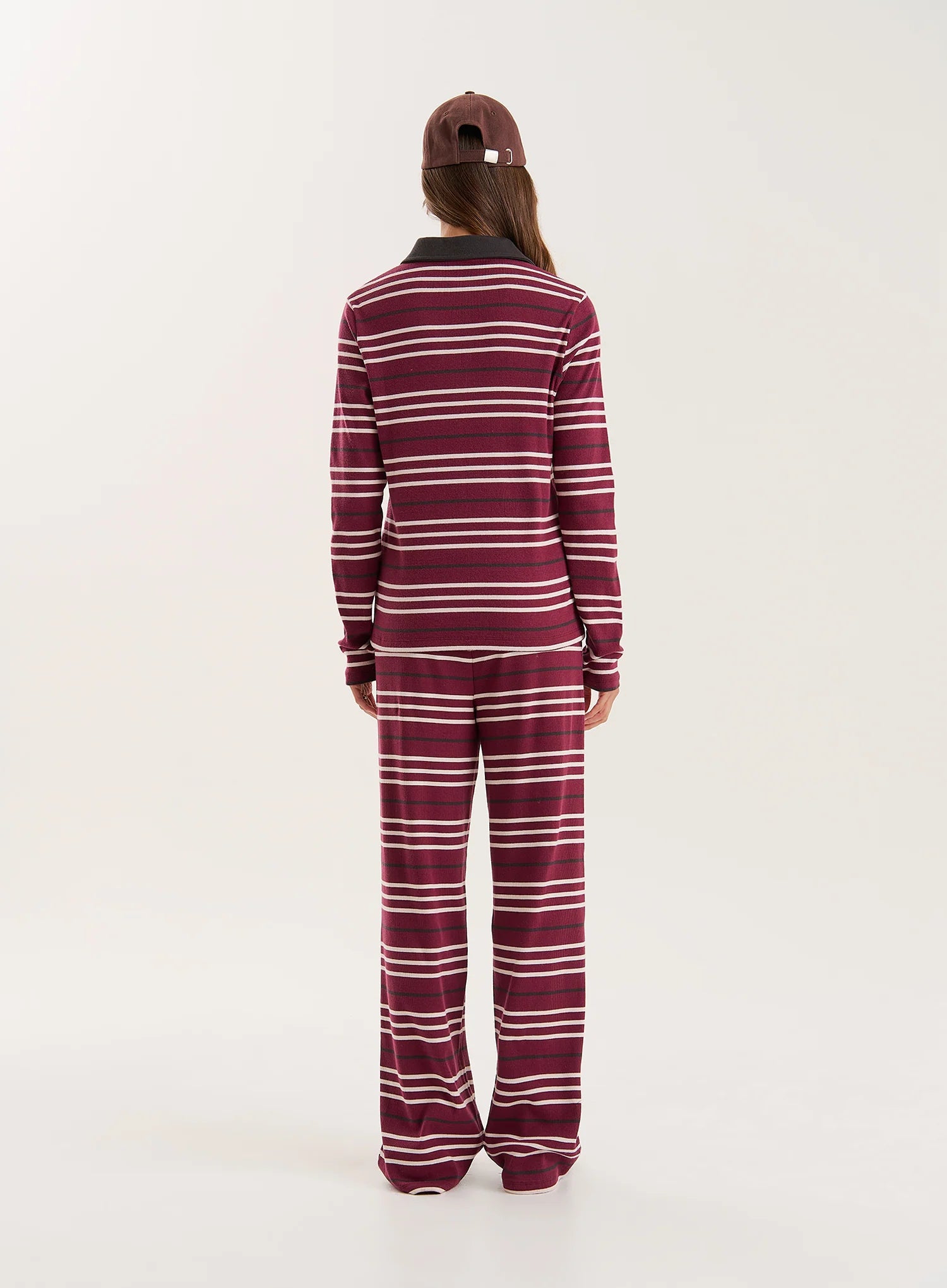 Burgundy Striped Fine Ribbed Jersey Longsleeve Top