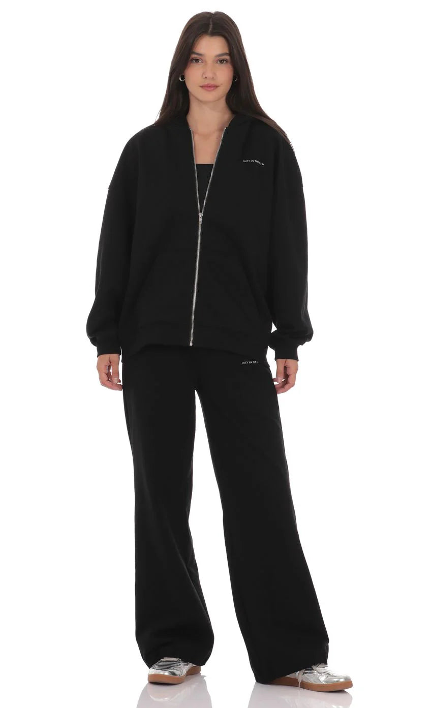 Oversize Zip Up Hoodie in Black