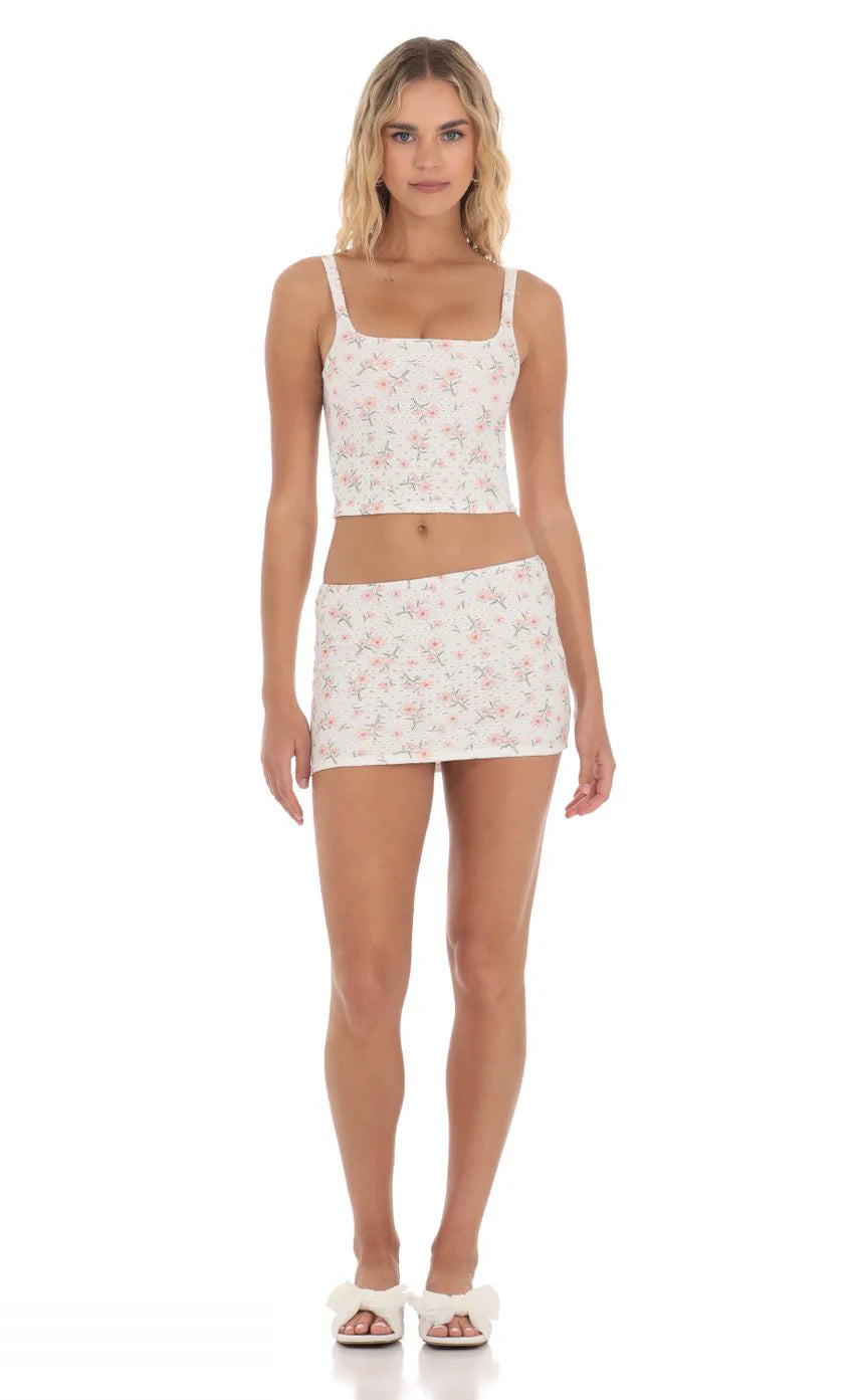 Eyelet Floral Two Piece Set in White