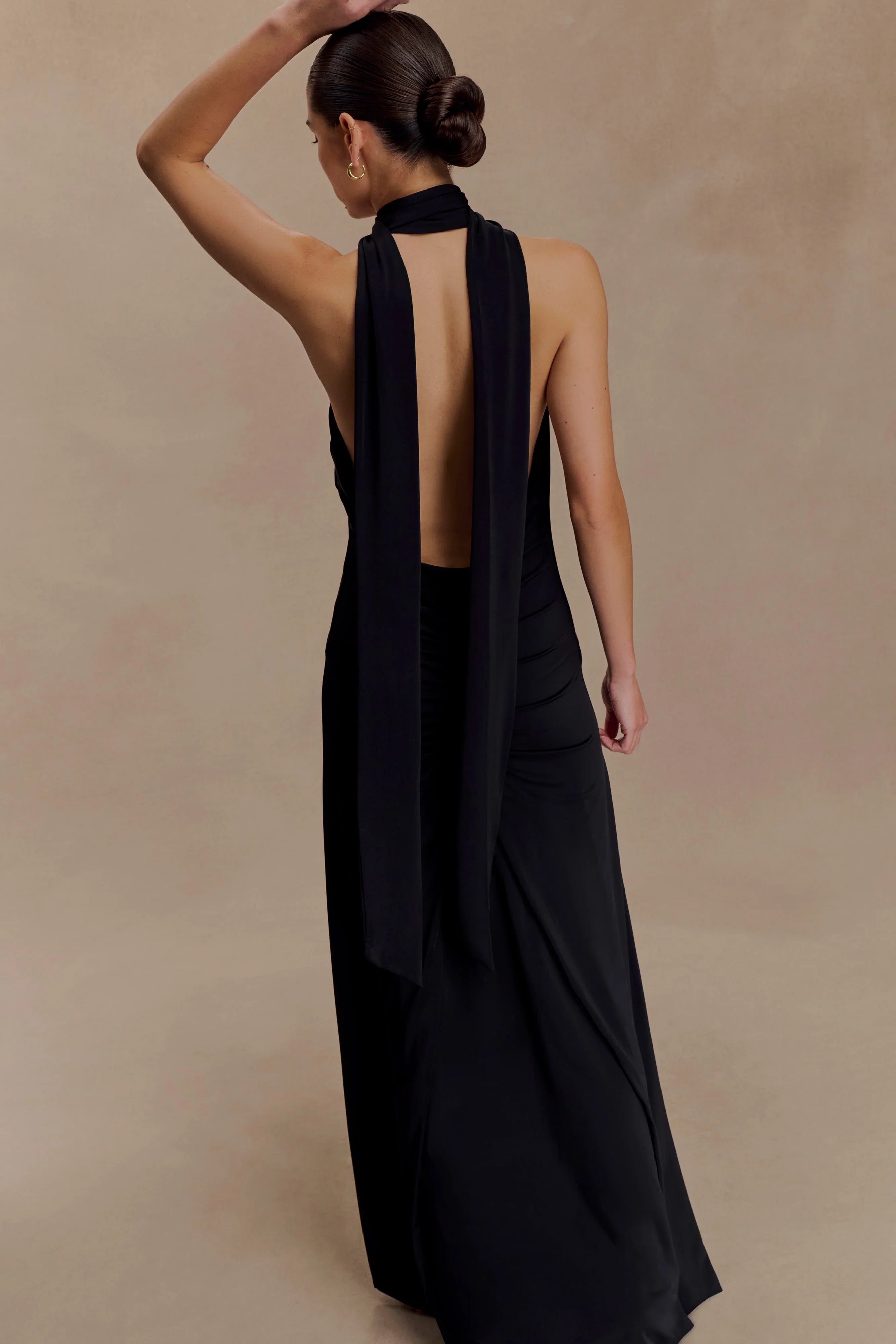 Juliet Slinky Maxi Dress With Scarf Black