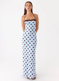 Alessandro Halter Maxi Dress Blue Mocha Dot