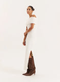 Cream Bardot Knitted Maxi Dress