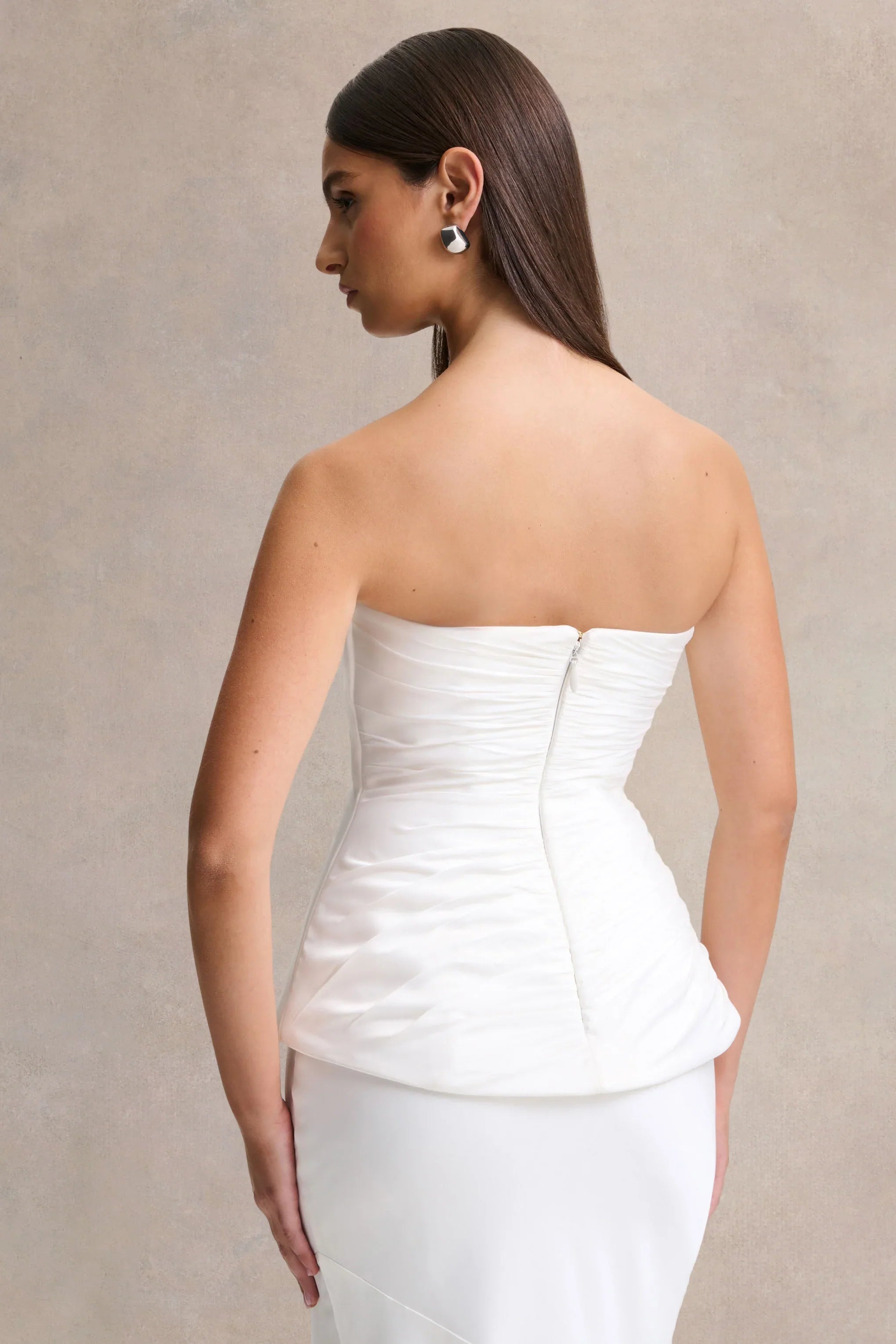 Ambria White Satin Hand Embellished Sweetheart Neck Corset Top