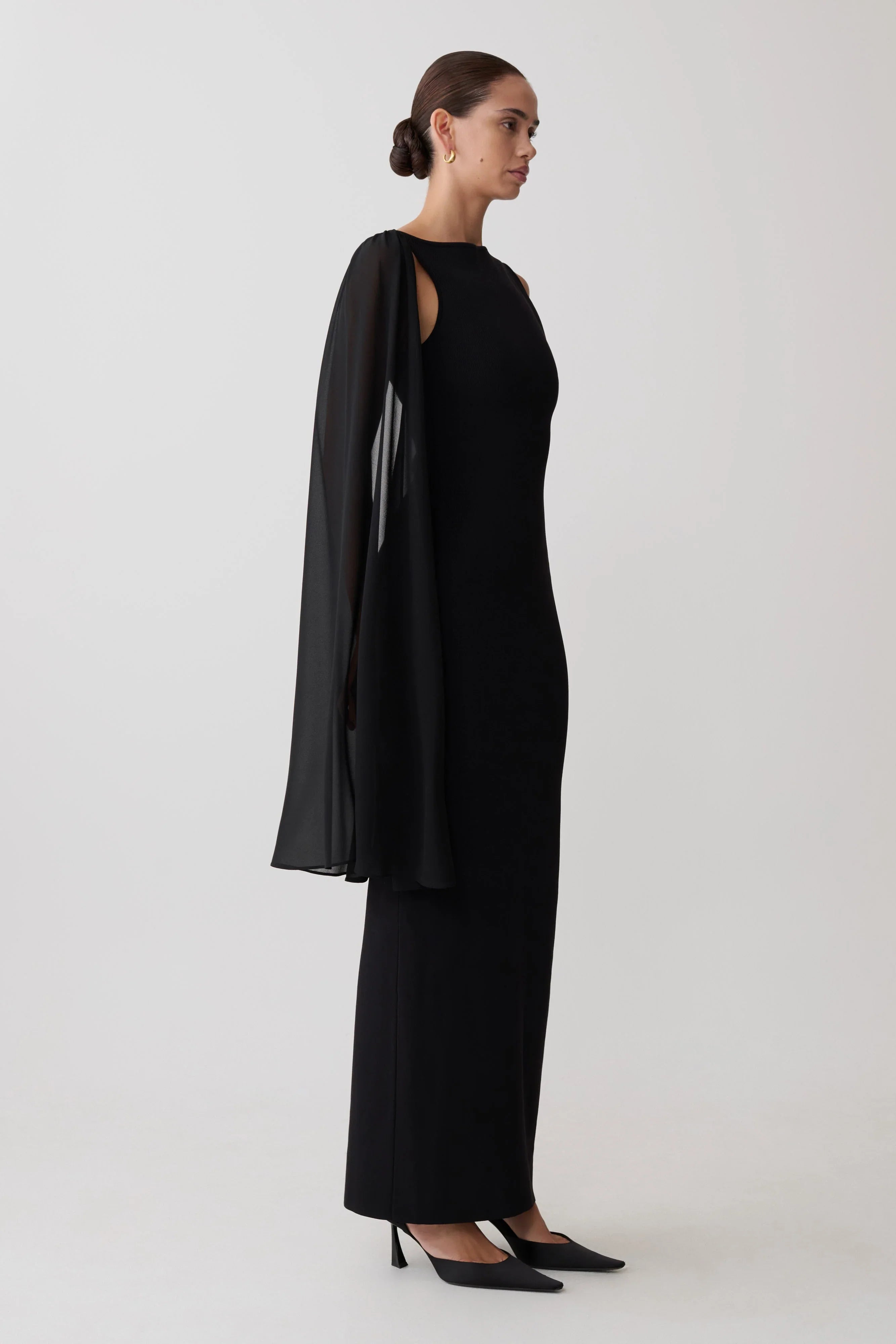Farid Bandage Midi Dress With Chiffon Black