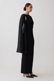 Farid Bandage Midi Dress With Chiffon Black