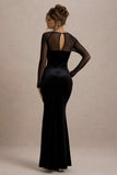 Ashby Black Velvet Embellished Square Neck Split Maxi Dress