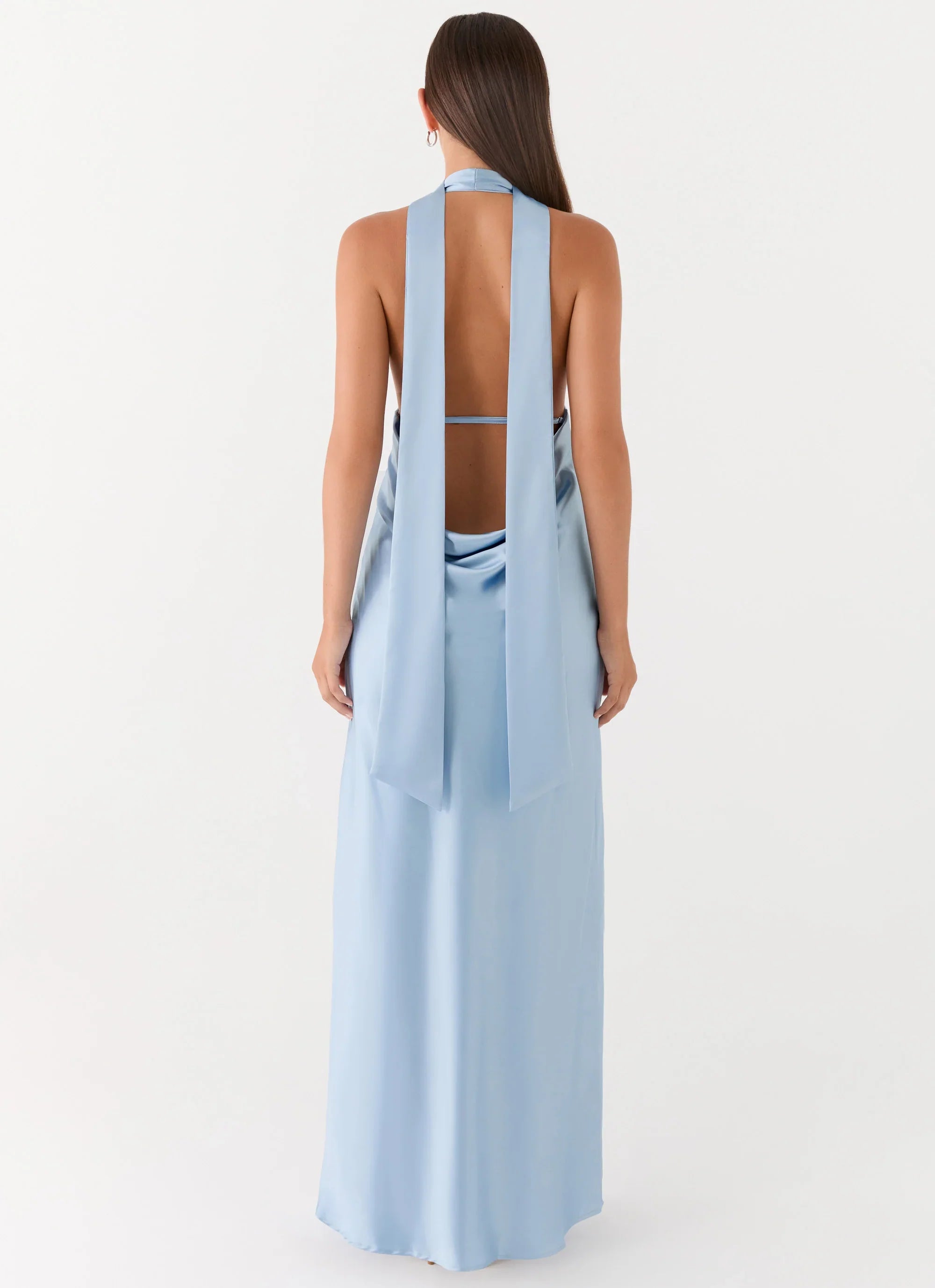 Alicia Satin Halter Maxi Dress Baby Blue