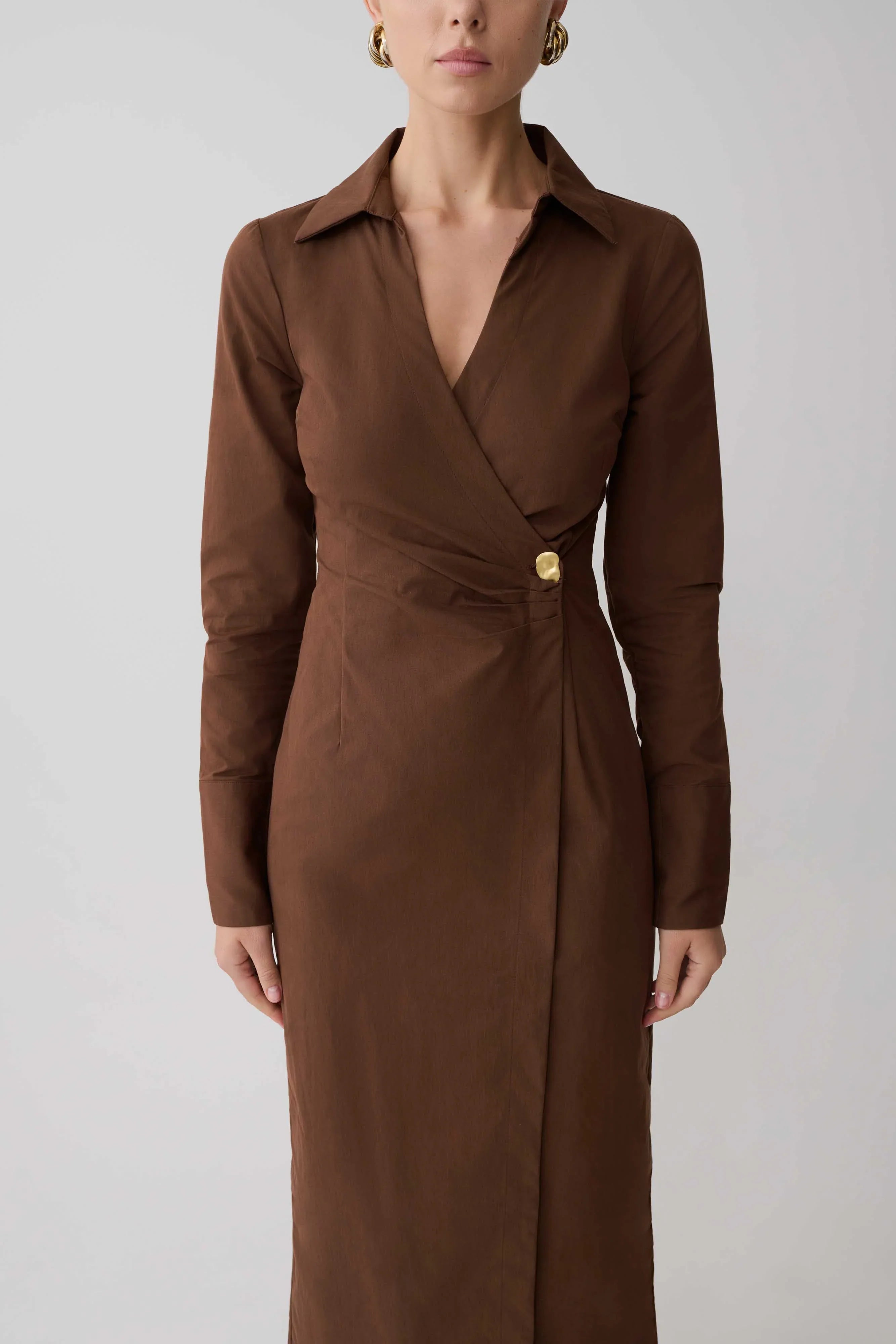 Mikaila Asymmetric Shirt Dress Dark Chocolate