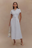 Aysha Buttoned Linen Midi Dress White
