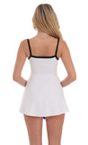 Black Trim A line Romper in White