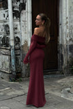 Josie Off Shoulder Mesh Maxi Dress Wine