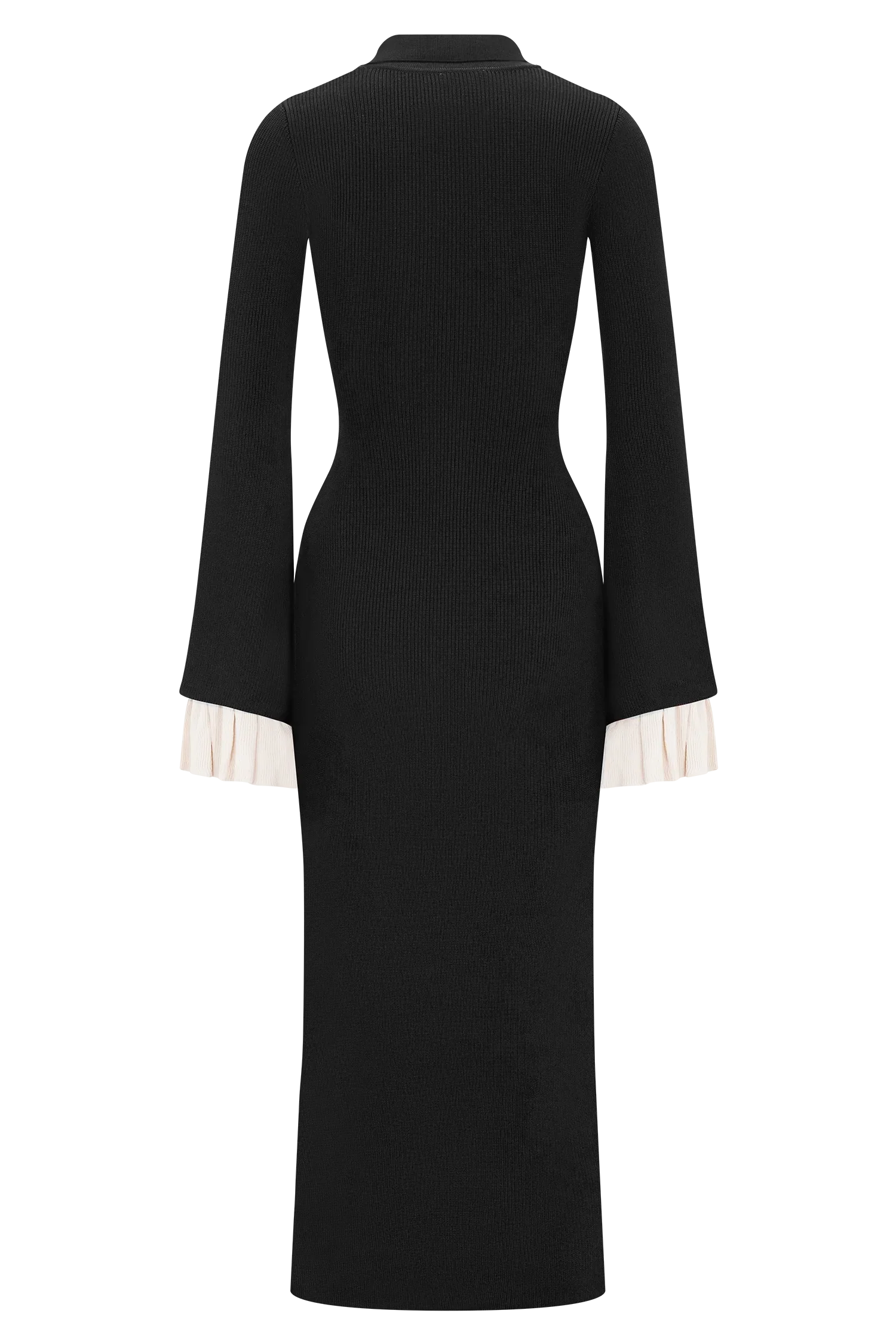 Amirose Ruffle Knit Midi Dress Black