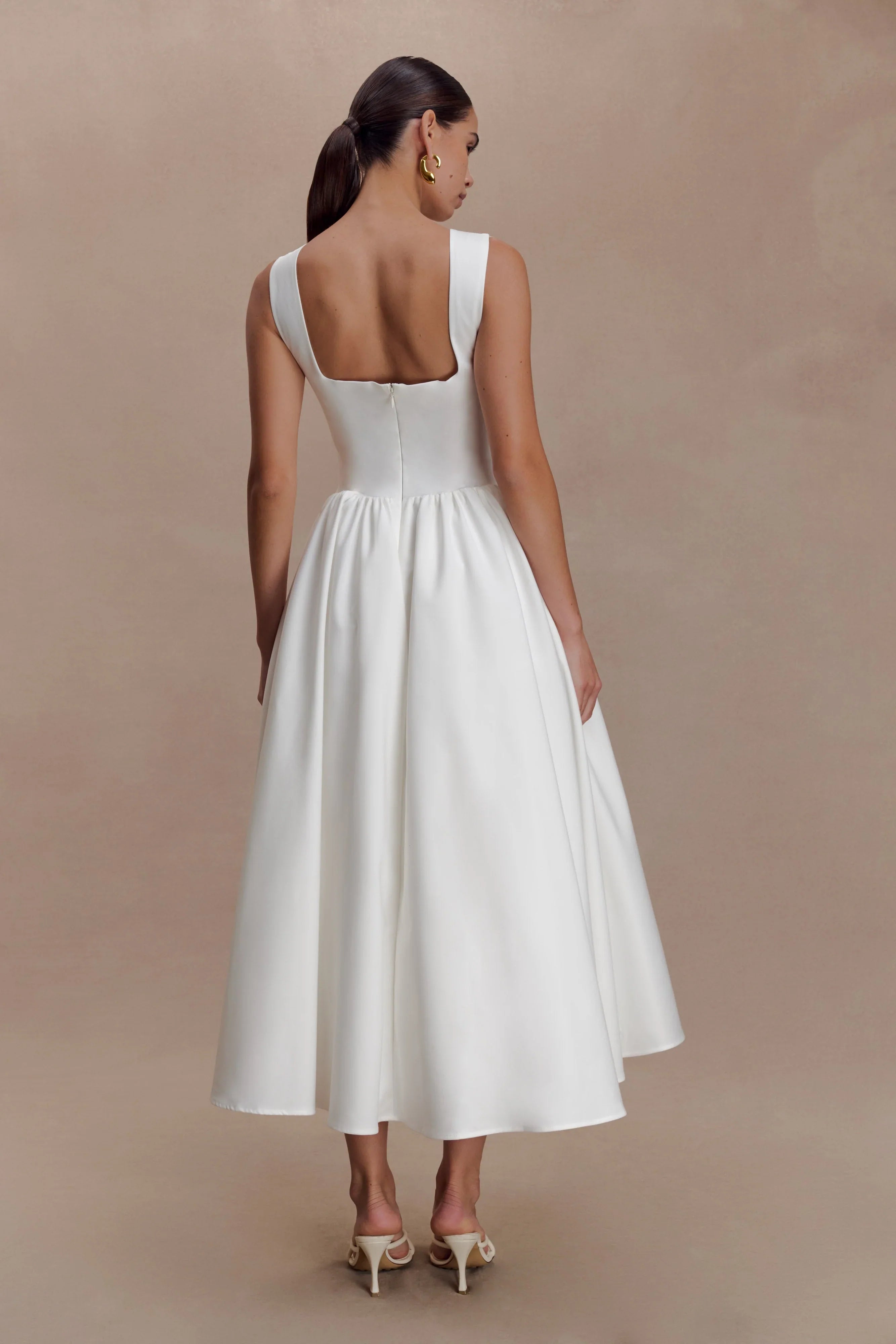 Monika Gathered Waist Cotton Midi Dress White