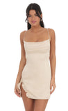 Satin Cowl Neck Dress in Cream