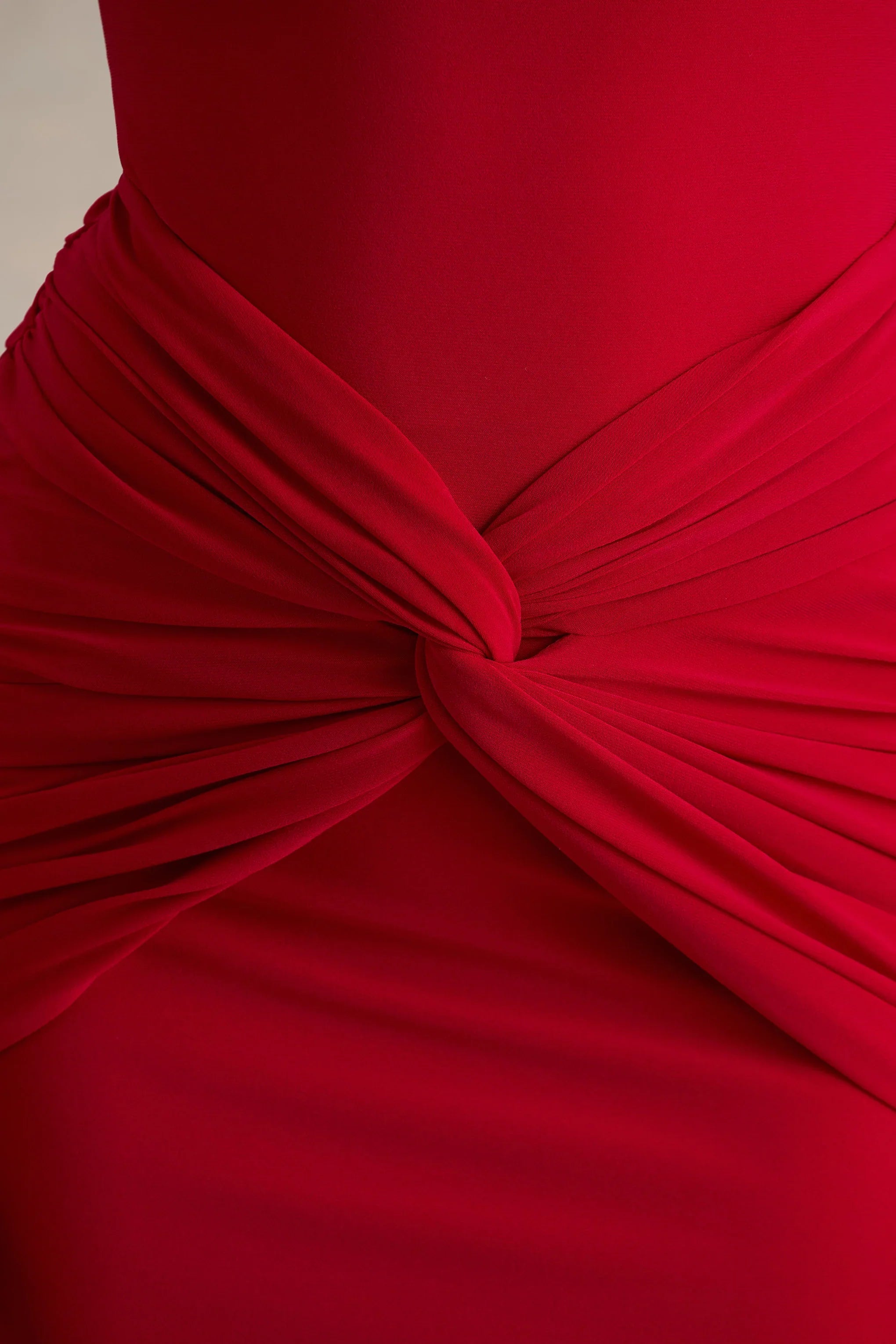 Alula Red High Neck Maxi Dress With Twist Detail