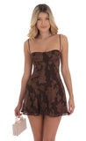 Chiffon Floral A line Dress in Brown