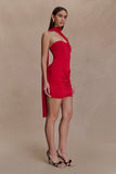 Mattea Slinky And Mesh Mini Dress With Scarf Red