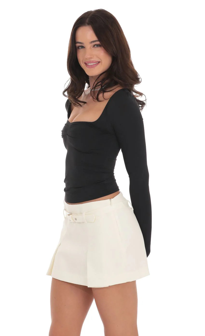 Belted Double Slit Skort in Ivory