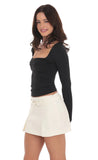 Belted Double Slit Skort in Ivory
