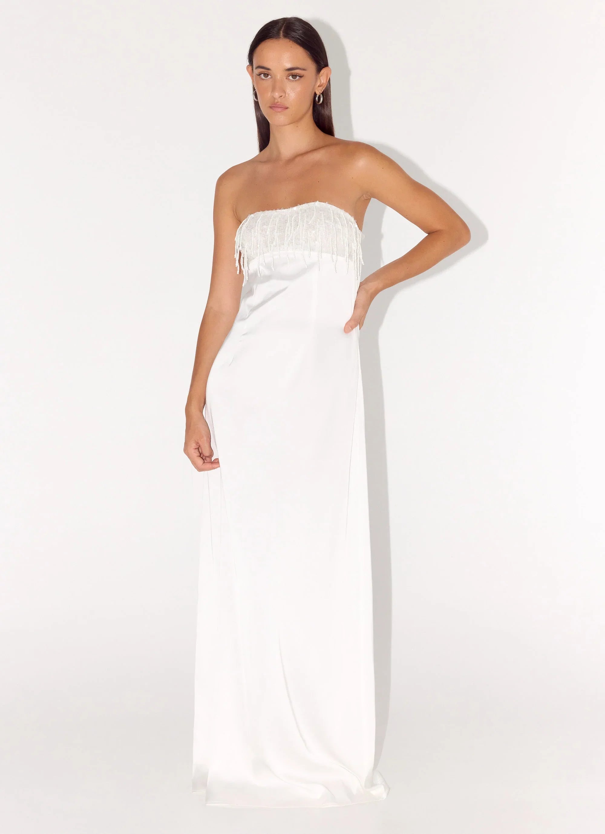 Miftie Beaded Sequin Maxi Dress White