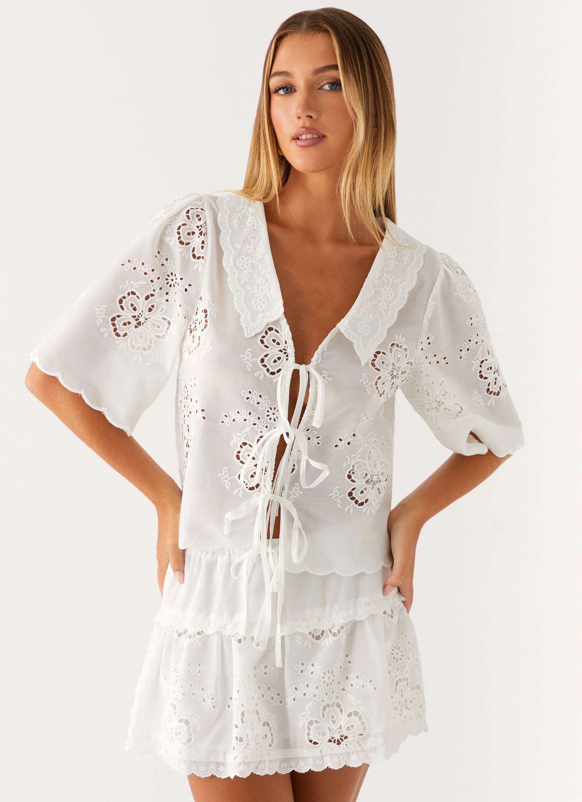 Summer Escape Embroidered Top White