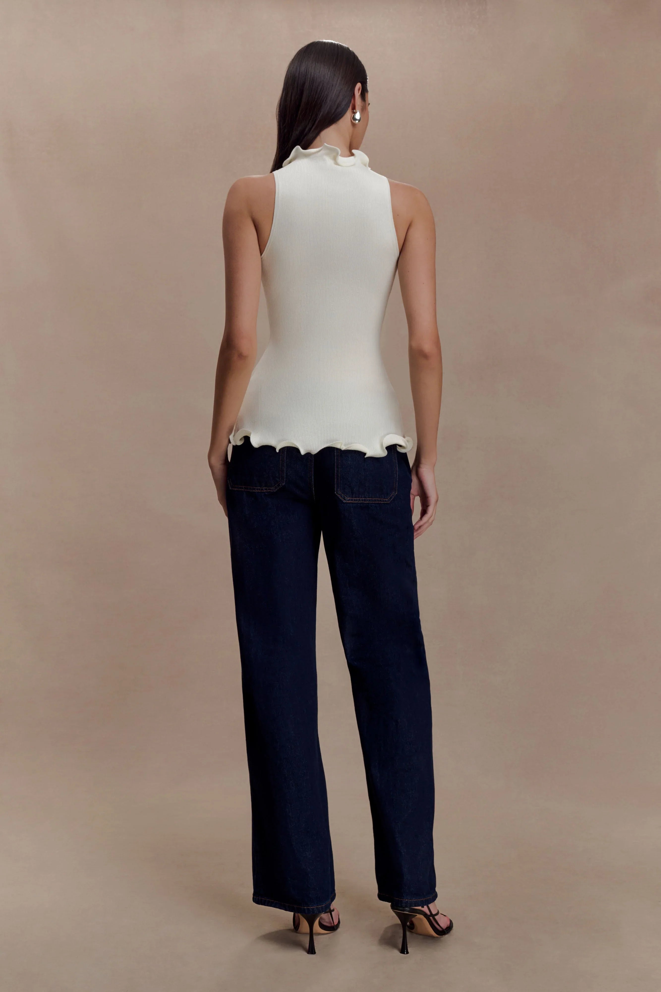 Diya Ribbed Sleeveless Top With Wire Hem Ivory
