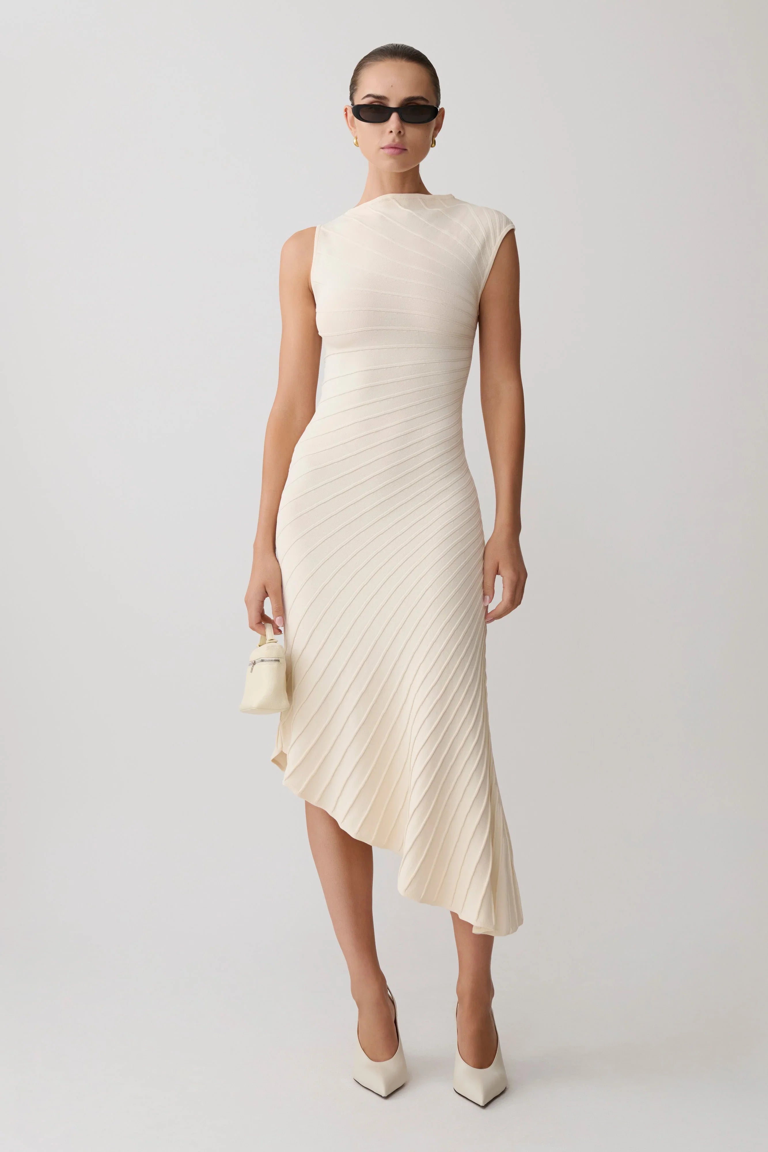 Milasandra Pleated Knit Dress Ivory