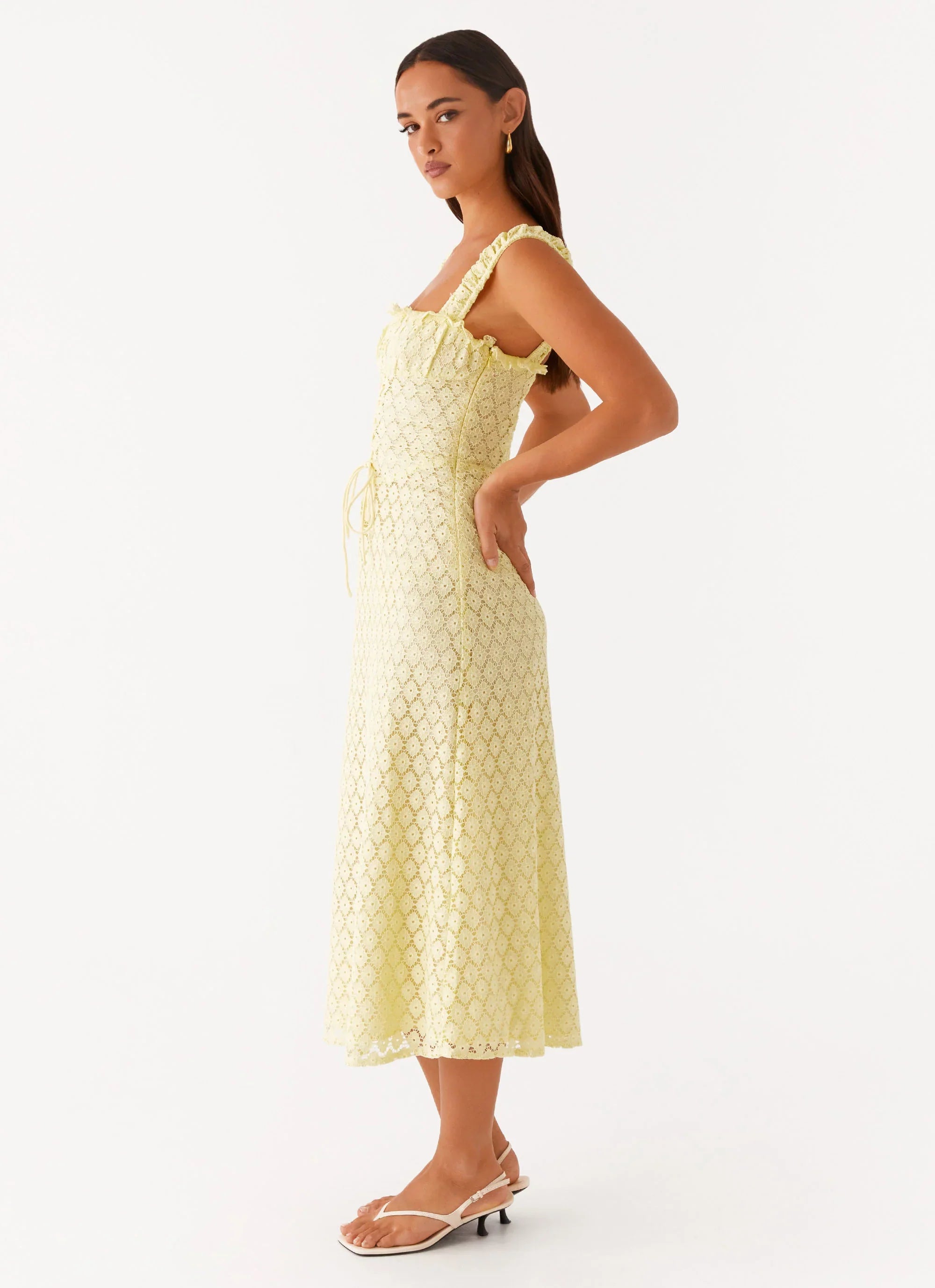 Keziah Tie Front Midi Dress Lemon