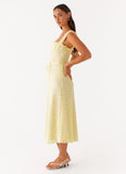 Keziah Tie Front Midi Dress Lemon