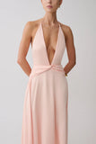 Cyra Plunge Satin Midi Dress Peach