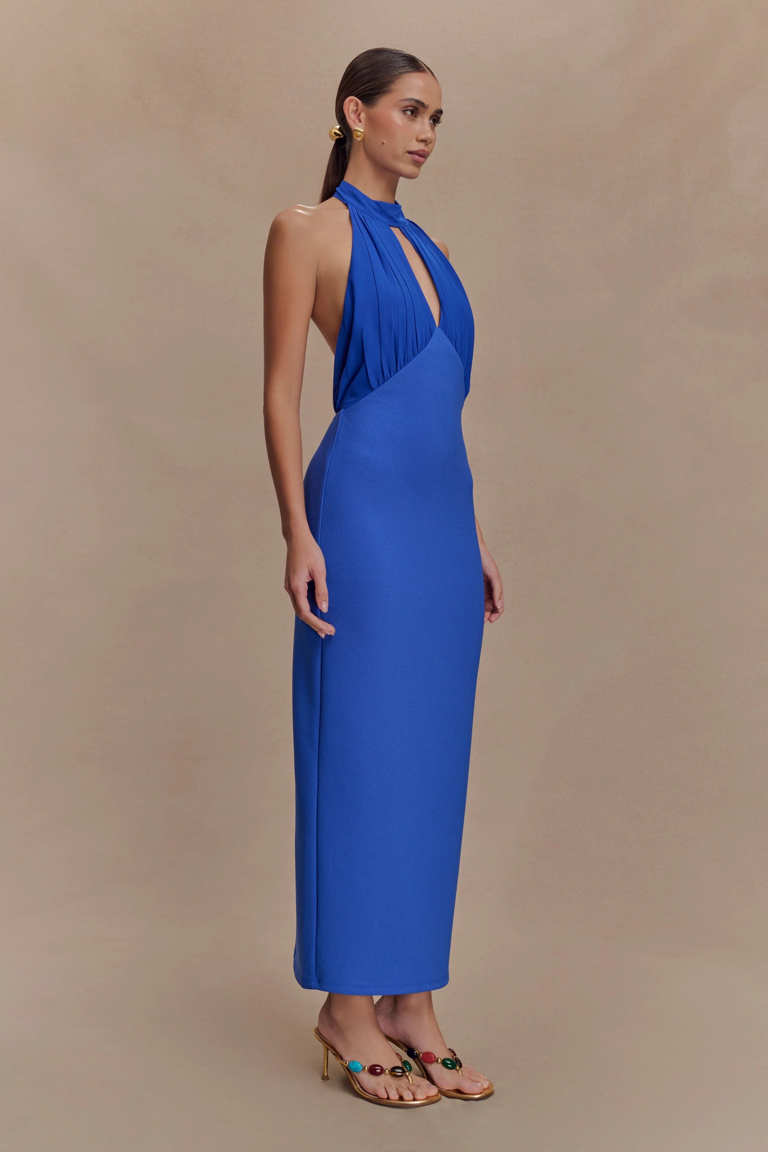 Mierah Halter Midi Dress Cobalt Blue