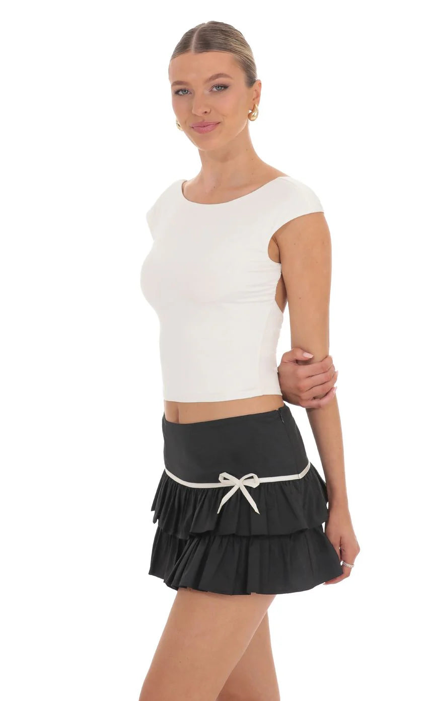 Bow Ruffle Skirt in Black