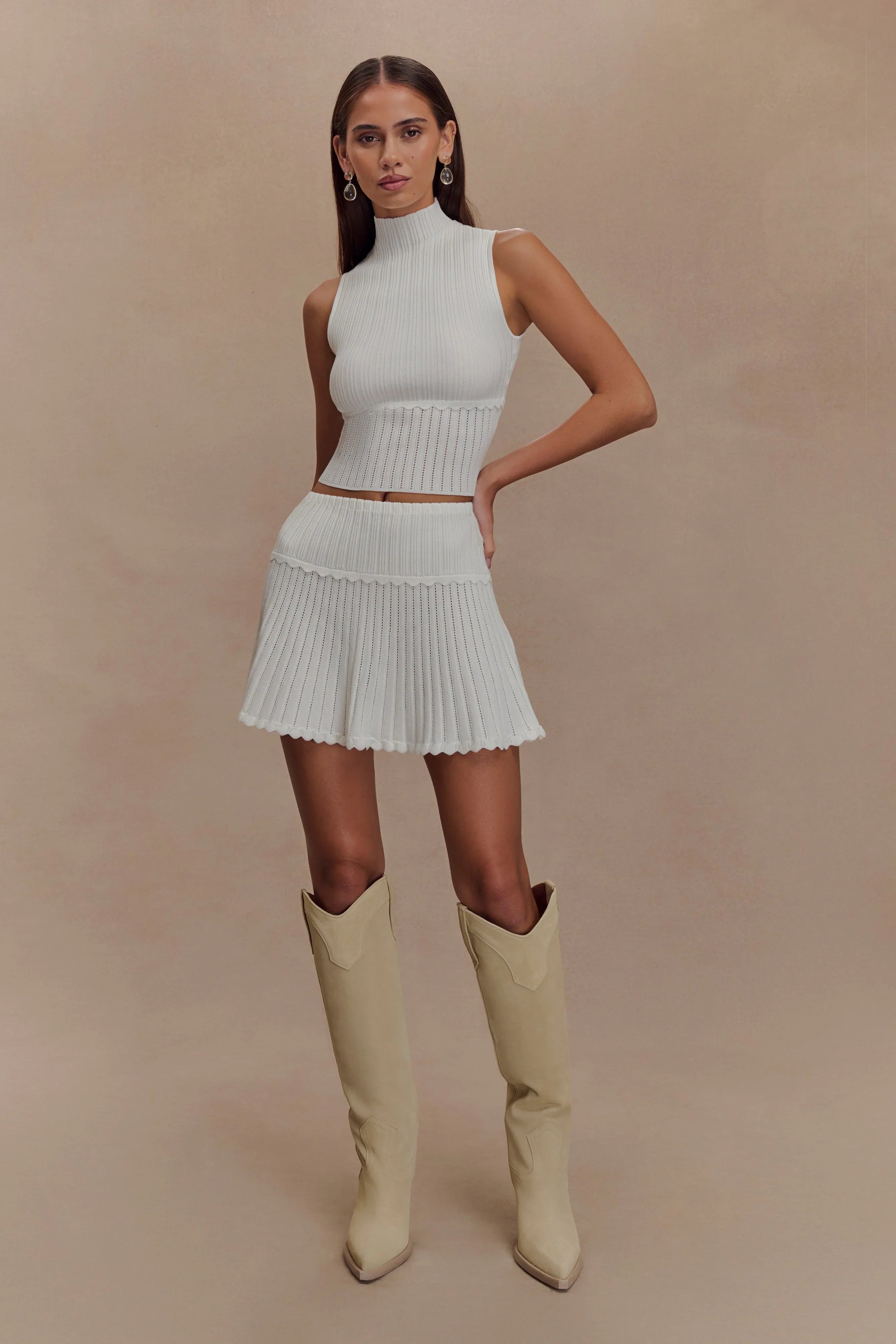 Indy Pointelle Knit Mini Skirt Ivory